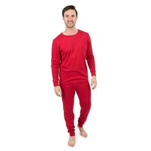 LEVERET -  Mens Two Piece Cotton Pajamas Solid Red M Red